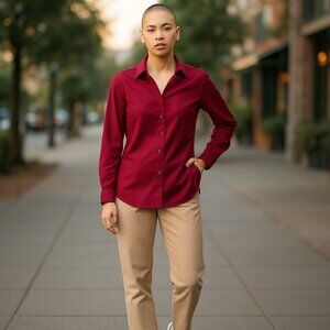 Eddie Bauer Womens Wrinkle Resistant Button-Down Shirt Red Small